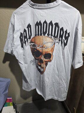 Bad Monday Dark Side Of Life Skull Graphic T-shirt Blue Men's Size XL